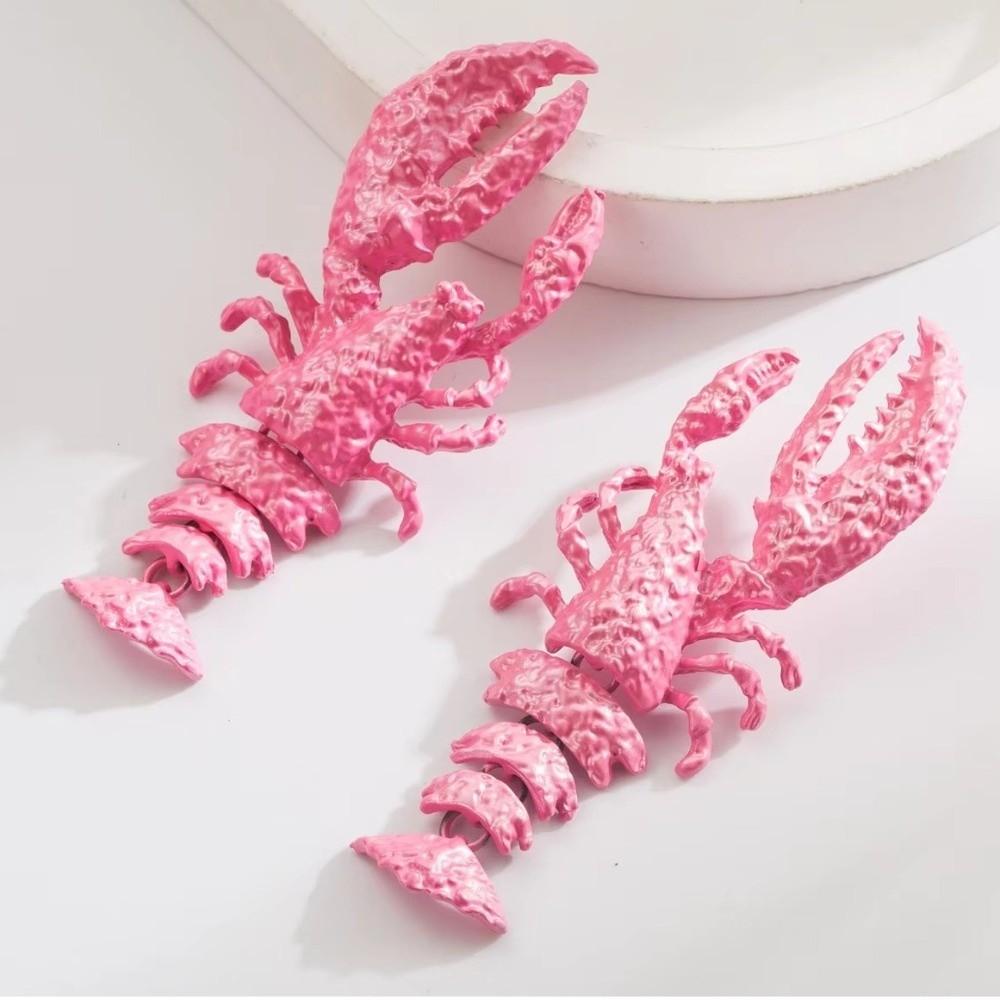Spray-painted Crayfish Pendant Earrings Metal Animal Drop Earrings Lobster Earrings  Beach Vacation