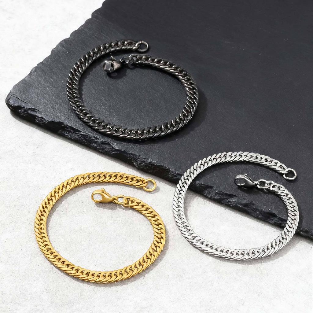 6mm Miami Cuban Chain Bracelet for Men Boys,Stainless Steel Curb Dome Link Chain Wristband,Stylish Basic Punk Jewelry Gift