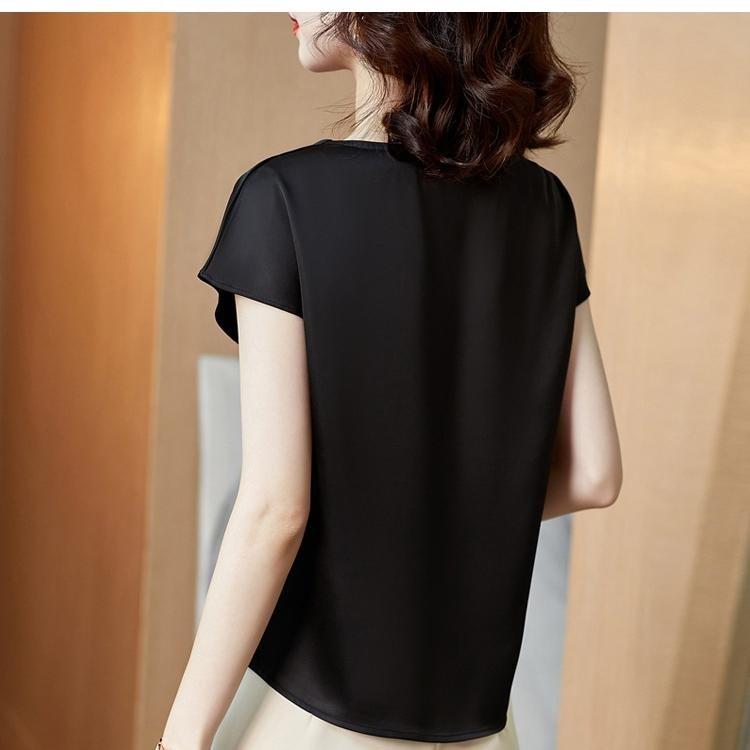 Loose Summer Comfortable Women's Satin T Shirt Casual Short Sleeve O Neck Solid Color Fashion Plus Size Top Clothes