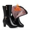Women's Winter Long Boots Soft Leather Female Mid-Calf Boots Warm High-heeled Fur Shoes Women Trend Riding Boots Women
