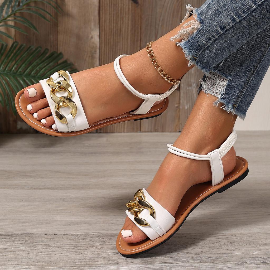 2025 new large size fashion round head chain temperament simple and versatile foreign style women's sandals