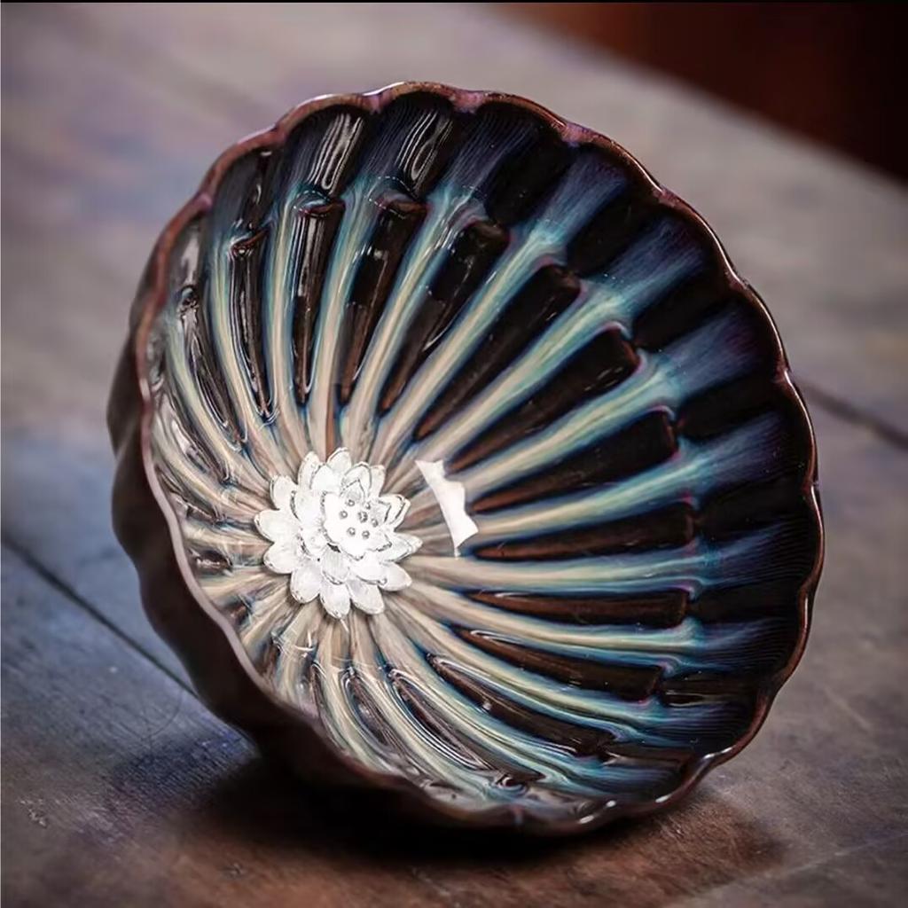 Tianmu Cup Inlaid With Silver Lotus And Golden Lotus Master Cup Ceramic Tea Set Tea Cup Tea Bowl Household Teacup With Accompanying Gifts