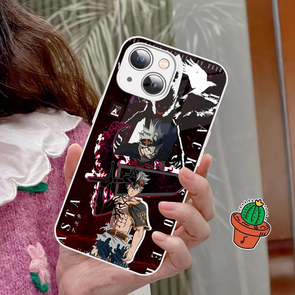 Black Clover Phone Case Tempered Glass For Iphone 14 13 12 11 Pro Mini XS MAX 14Plus X XS XR Fundas