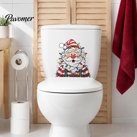 Santa Bathroom Decals Christmas Toilet Stickers, Waterproof Funny Claus Lid Seat Decals, Self-Adhesive Holiday Decor Water Tank Sticker, Cute