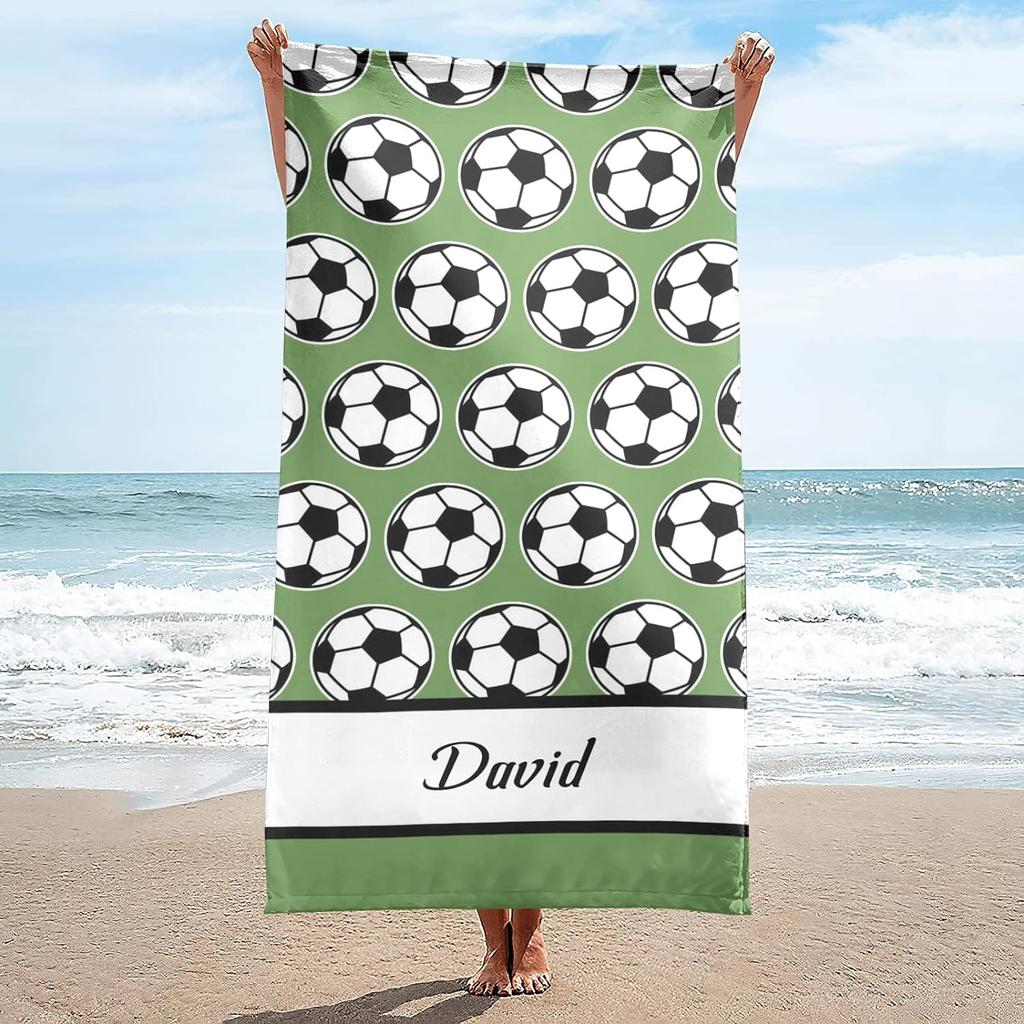 Personalisierte Strandtücher mit Namen für Erwachsene und Kinder, Sport-Thema Fußball, Personalisierte Badetücher für Reisen, Schwimmen, Strand, Fitnessstudio, Sport