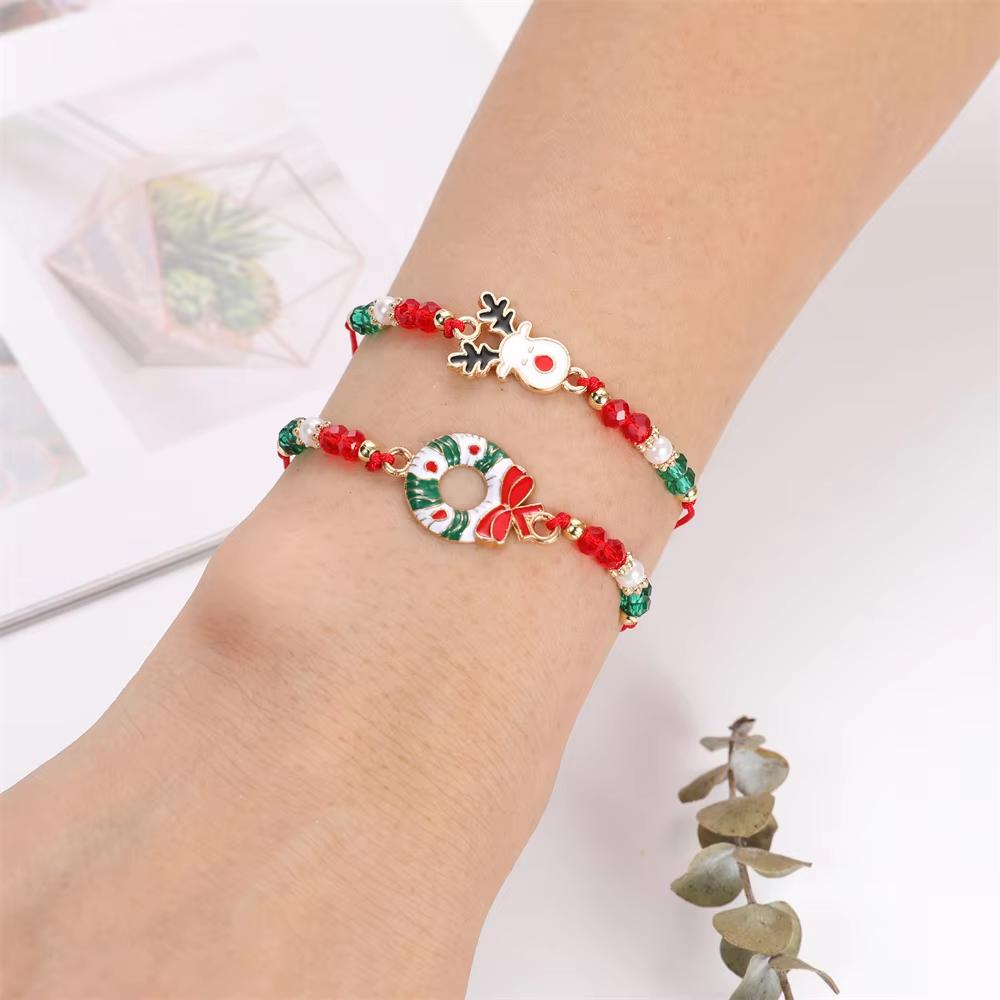 12pcs Festival Christmas Bracelets Imitation Pearl Santa Claus Xmas Tree Pendant Party Jewelry Gifts for Girls Kids Adult