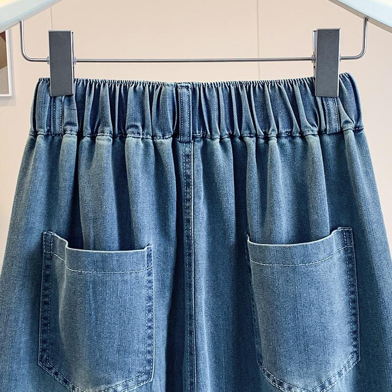 DIMANAF 2026 Summer New Plus Size Women Jeans Wide Leg Long Pants Denim Pants Cotton Casual Trousers Blue Waist Elastic