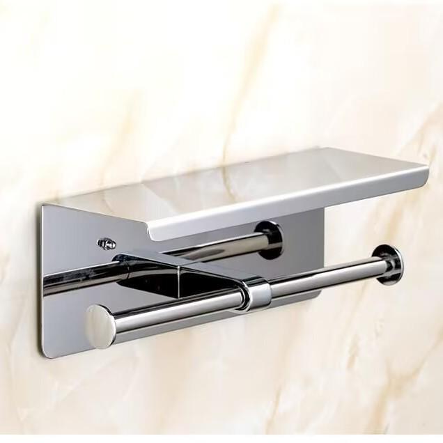 No-Drill Double-Barrel Wall-Mounted Paper Towel Holder for Hotel Bathroom