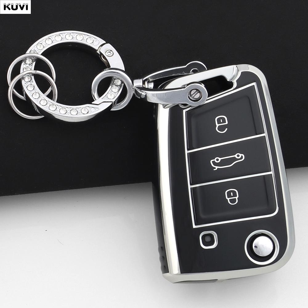 Soft TPU Car Key Case Cover For 3 4 Buttons VW Volkswagen Golf 7 MK7 Tiguan MK2 For SEAT Ateca Leon FR 2 Ibiza For Skoda Octavia