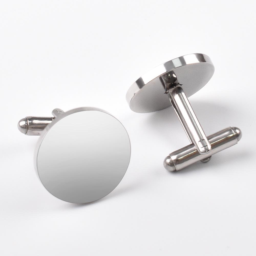 Polished Stainless Steel & Titanium Round Cufflinks with Tie Clip – Fashionable Business Accessory for Men