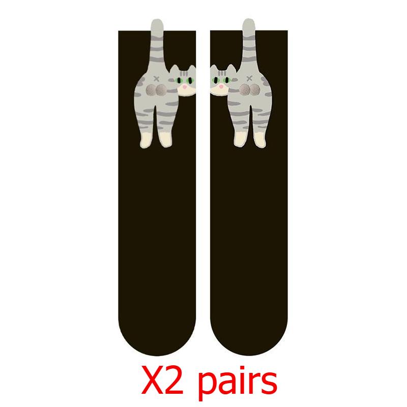 

Женские милые забавные носки с котиками в корейском стиле, средней длины, с трехмерным помпоном, креативные носки 2 pairs чёрный