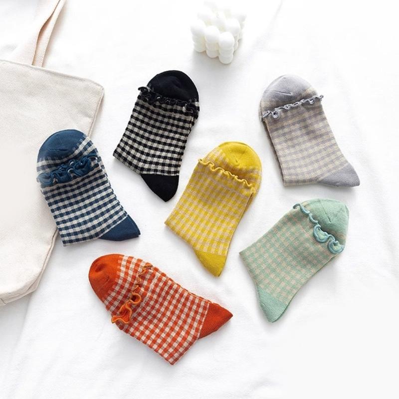 6Pairs Women Lolitas Crew Socks Cotton Bootie Socks Ruffle Frilly Ankle Dress Socks Sweet Calf Socks Princesses Socks