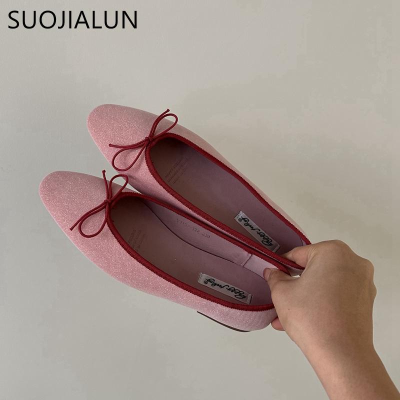 Fashion SUOJIALUN Spring New Brand Women Flat Shoes Fashion Round Toe Shallow Slip On  Ballerinas Shoes Soft Flat Heel Dress Ballet Shoe