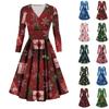 Ladies' Casual And Fashionable Christmas Tree Print Long Sleeved V-neck Sexy Pocket Dress