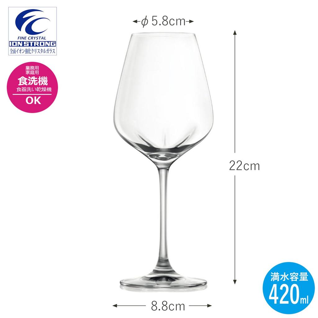 Toyo Sasaki Glass Fine Crystal Wine Dishwasher for Red and White Glass, DESIRE, Universal, 420ml, Safe, Break-Resistant, Wine, Gift, Present,