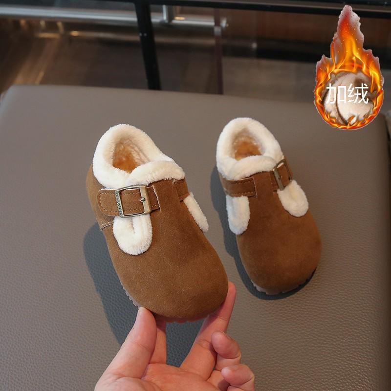 Unisex Kids Fleece Lined Buckle Strap Warm Suede Casual Winter Flats 23 верблюд