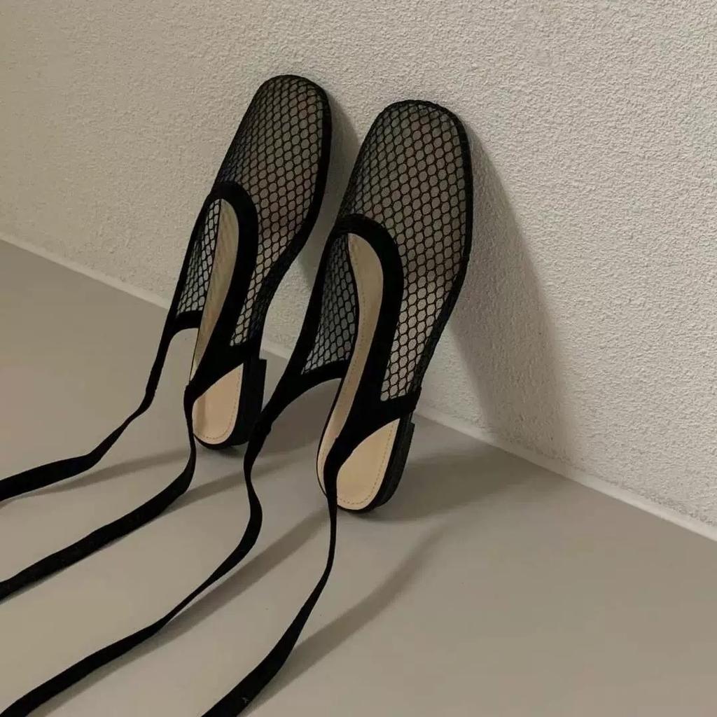 Schafsleder-Version~ Koreanische Version Nische Mesh hohl atmungsaktiv lässig flachbodig Taschenkopf Sandalen Damen 2025 Sommer halbe Hausschuhe