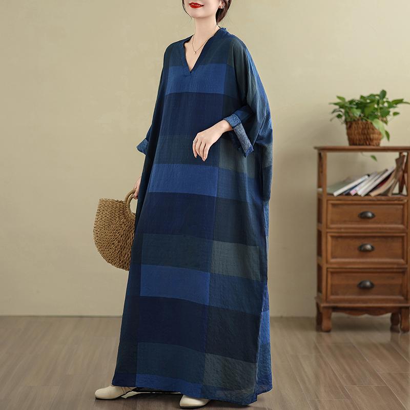 DIMANAF 2025 Women Plus Size Spring Long Dress Loose V-Neck Printing Vintage Casual Floral Oversize Long Sleeve 5030