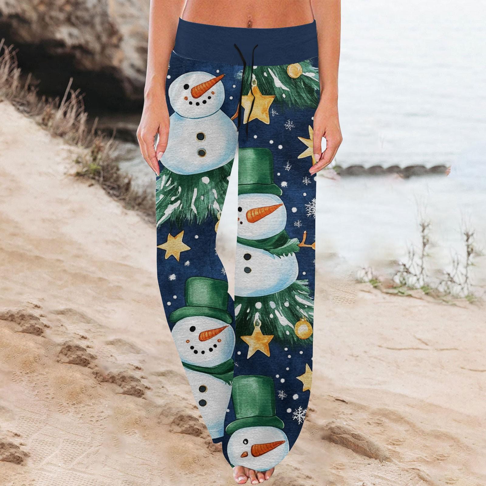 

Женские модные повседневные удобные пижамные брюки с рождественским принтом, широкие брюки на шнурке XXXL