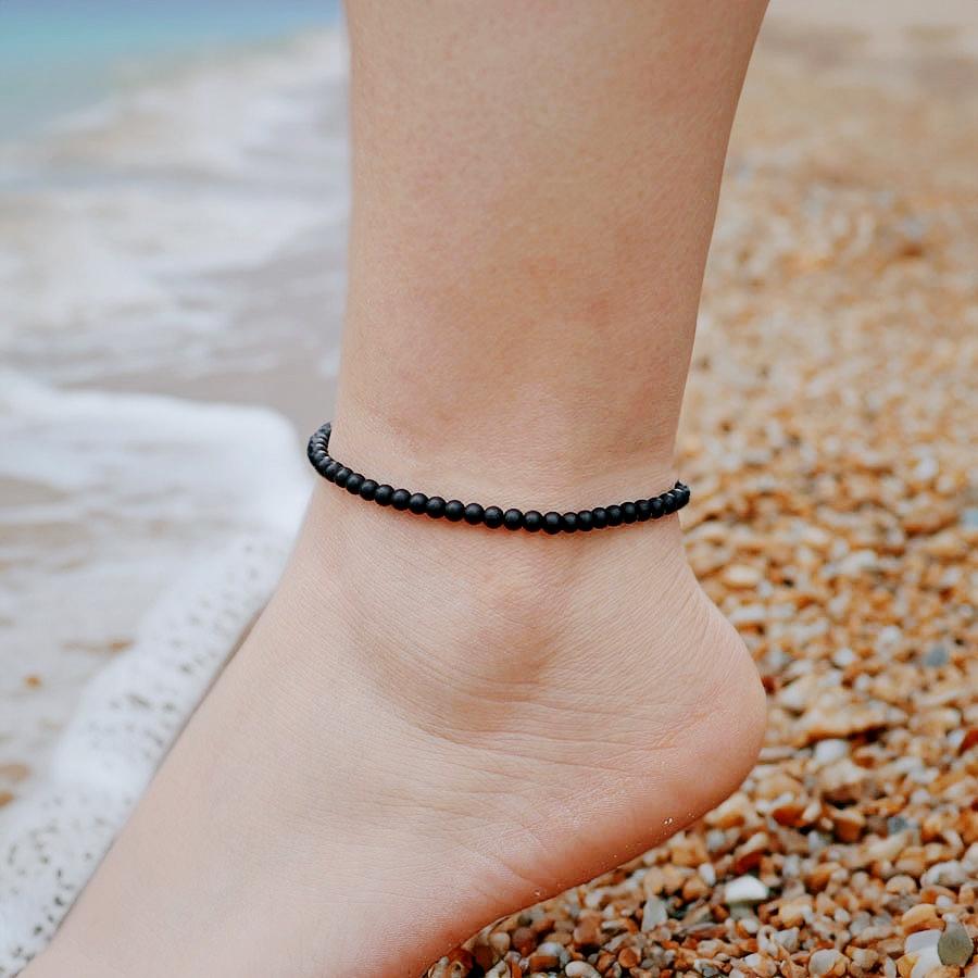 

2026 New Bohemia Women Anklet Adjustable 4mm Natural Stone Beads Leg Bracelet Summer Beach Surfer Jewelry Howlite Foot Chain Blue