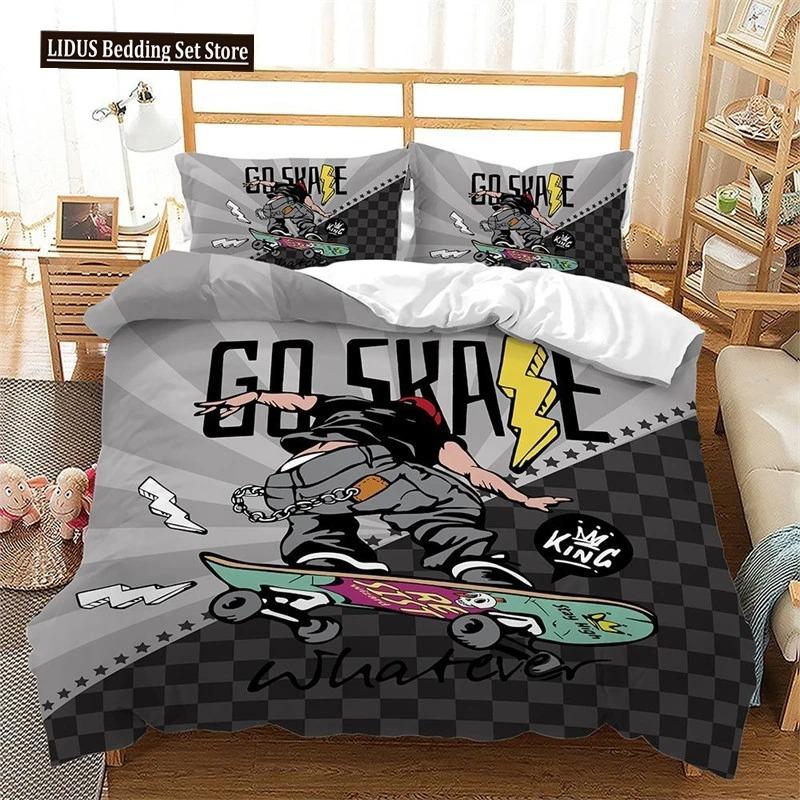 Skateboard Duvet Cover Microfiber Extreme Sports Game Bedding Set Astronaut Spaceman Skateboard Quilt Cover For Boys Teen Boys