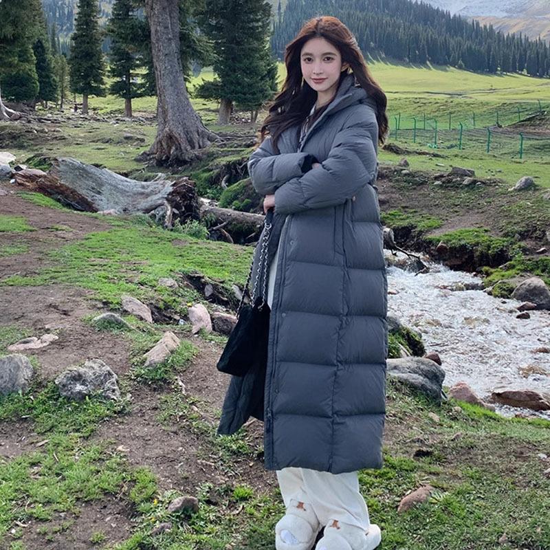 

Супердлинный пуховик ниже колена женский пух белого гуся зима 2025 Северо-восток экстремальный холод утолщенный теплый куртка-большое одеяло S серый