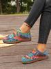 Plus-size Ethnic Style Casual Single Shoes Women's Colorful Lace-up Graffiti Low-top Wood Grain Platform Shoes