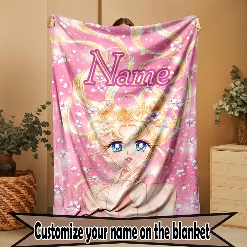 Custom Name Personalized Sailor Moon Print Blanket, Home Decor, Bedroom, Sofa, Camping, Couch, Gifts for Birthday Christmas