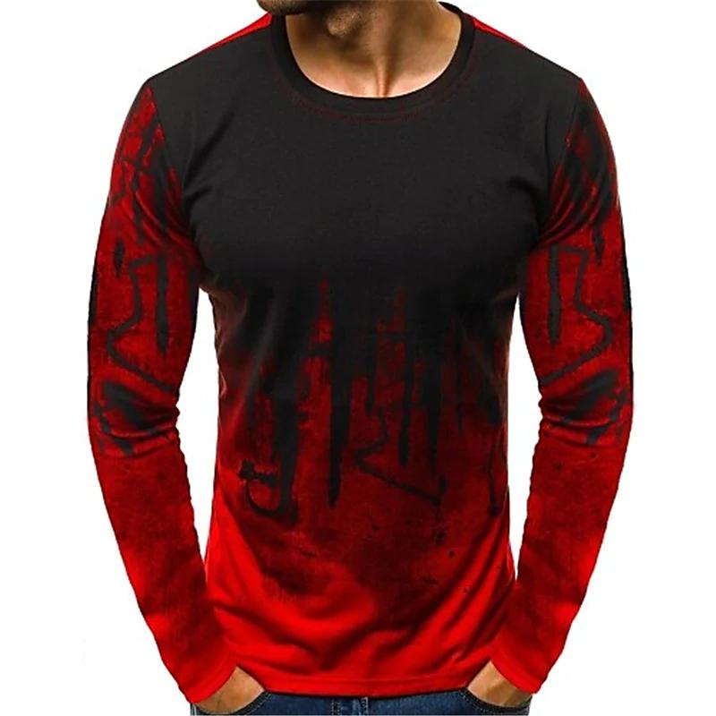 Camiseta de Algodón para Hombre Camiseta Gráfica Bloque de Color Cuello Redondo Estampado 3D Diario Manga Larga Estampado Ropa Vintage Casual Top Ropa de Hombre