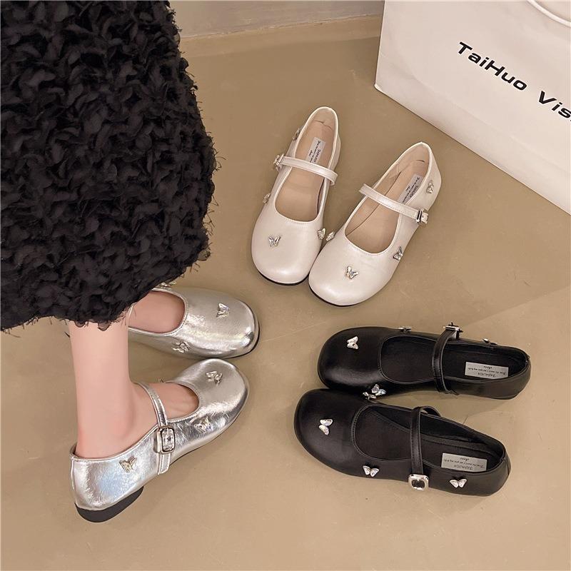 Rhinestone Shallow Soft Sole Mary Jane Shoes Women's Summer New Fashion Versatile Comfortable Small Leather Shoes Single Shoes