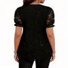 Women's Fashion Casual Lace Trim V Neck Plus Size Short Sleeve Top