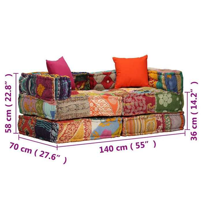 Pouf modulaire 2 places - VIDAXL - Patchwork Tissu - Confort moelleux - Design ethnique