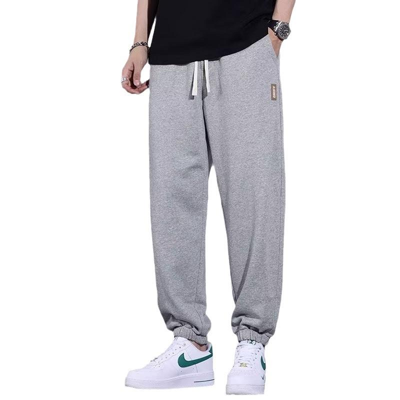 Men's Stretch Cuffed Sweatpants - Thick, Loose, Plus Size, Versatile for Spring & Autumn.