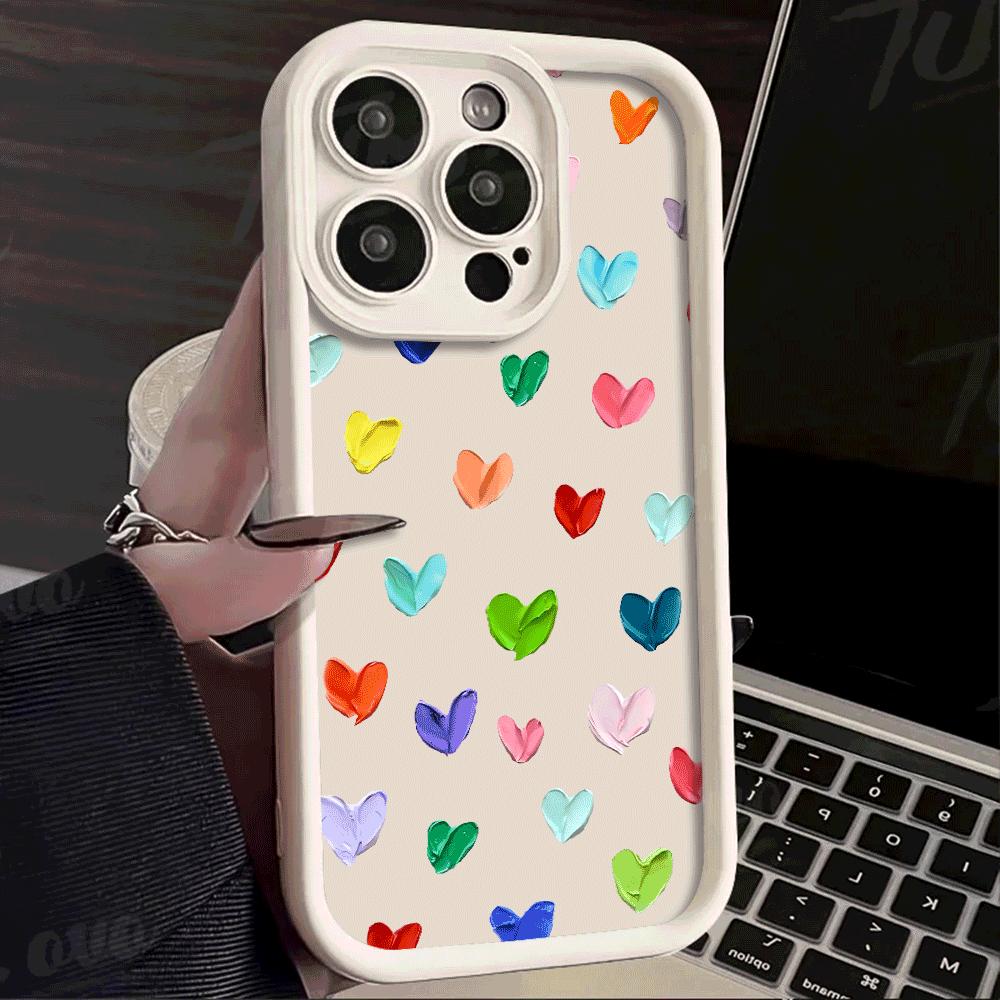 Colorful Paint Heart Pattern Shockproof Phone Case for Xiaomi Redmi Note 14 13 12 11 10 9 8 7 Pro Anti-Slip Soft TPU Cover