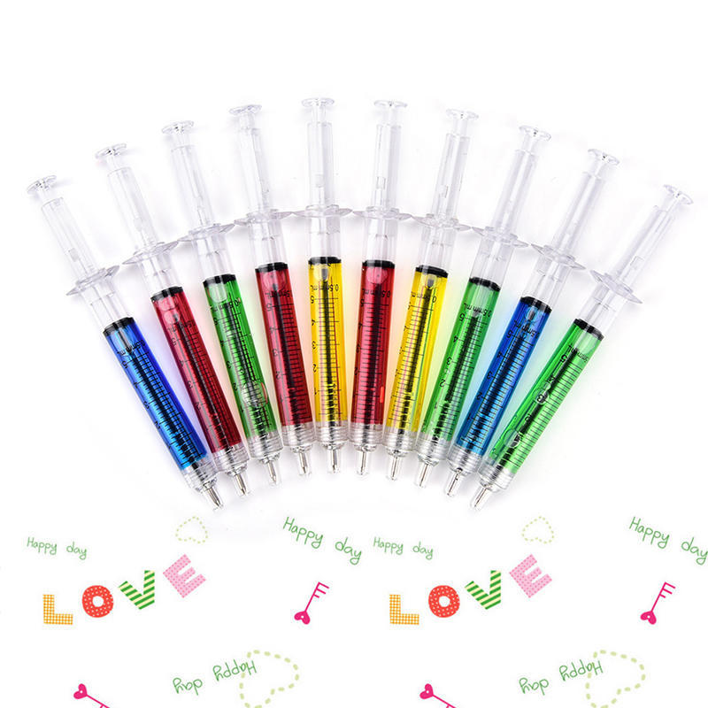 10Xsyringe Injection Shape Ballpen 10Pcs Doctor Nurse Gift Liquid Pen Ballpoint