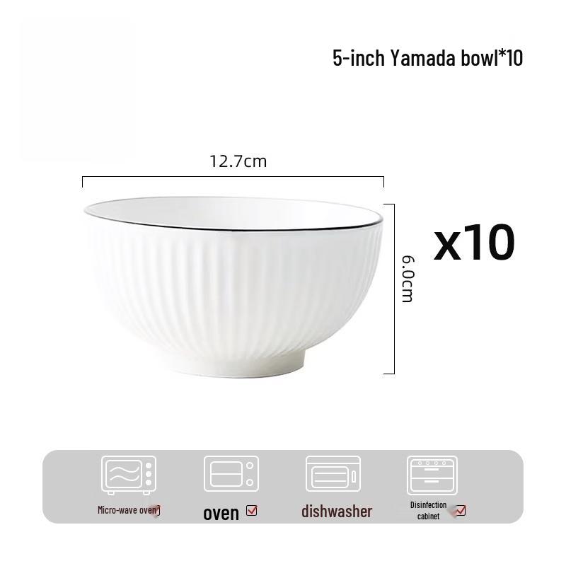 Ru Han Simple Style 5-inch Underglaze Ceramic Rice & Soup Bowl Set