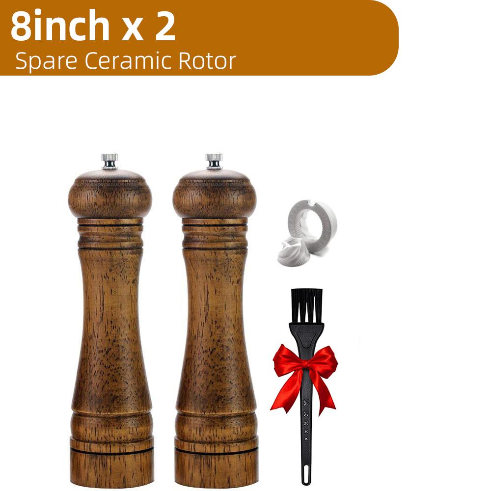 Wood Salt and Pepper Grinder Set, Pepper Mill, Salt Shakers w/Adjustable Ceramic Rotor- Refillable - Oak Wood