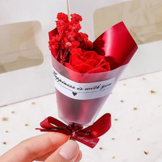Valentine's Day Fake Mini Bouquet Artificial Aromatherapy Soap Rose Bouquet Simulation Dried Baby Breath Flower Gifts for Mom Women Wife
