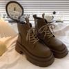 Black Sweet And Cool Lace-Up 2024 Autumn And Winter New Thick-Soled Joker British Style Tube Thin Women'S Booties.