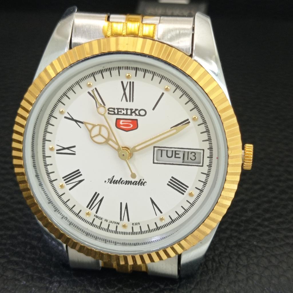 AUTOMATIC VINTAGE REFURBISHED SEIKO 5 JAPAN MENS WHITE DIAL WATCH A443186-1
