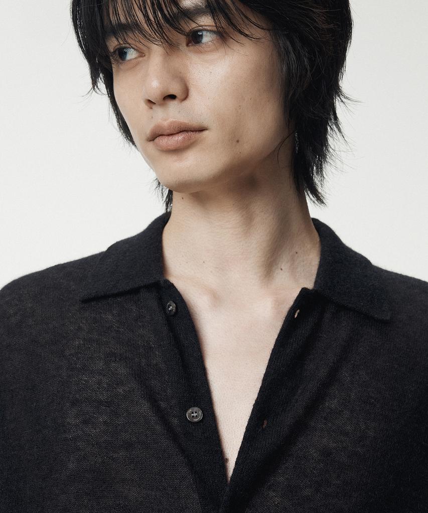 Umarmung Italian Mohair Shirts Collared Cardigan_Black