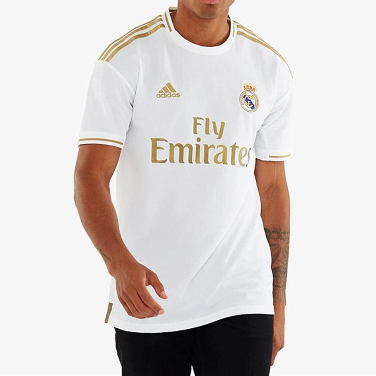 adidas Real Madrid 19-20 Season Fan Edition Home Alphabet Logo Stripe Sports Soccer/Football Short Sleeve Jersey Asia Sizing Men's DW4433