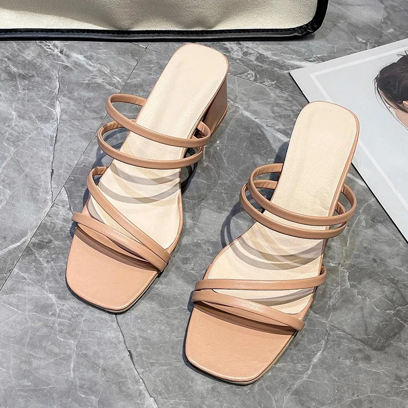 Ladies Sandalias Wedge Shoe  New Summer Casual Female Shoes Women High Heel Sandals Woman Square Heel Open Toe Ankle Strap