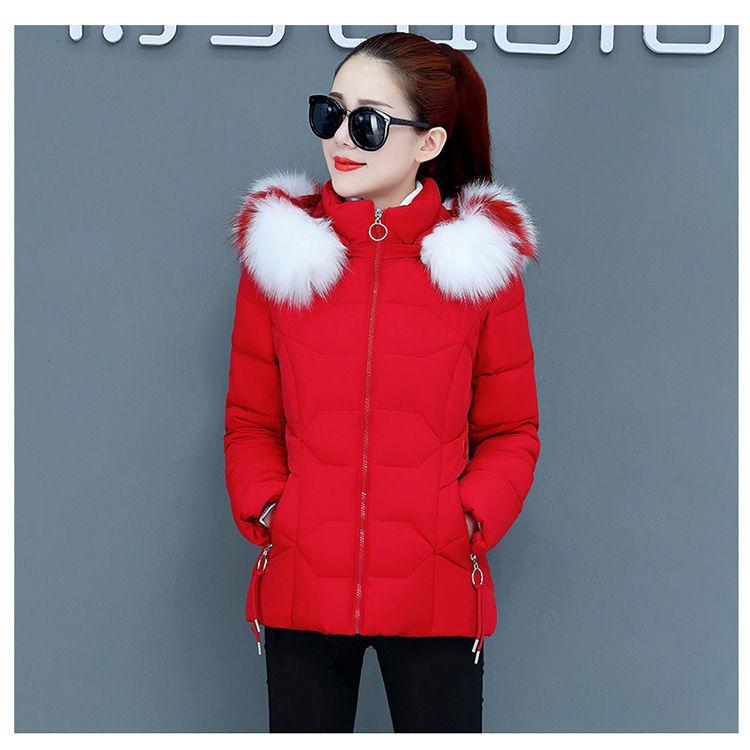 Jachetă de iarnă cu guler mare de blană, haină roșie din bumbac, slim fit