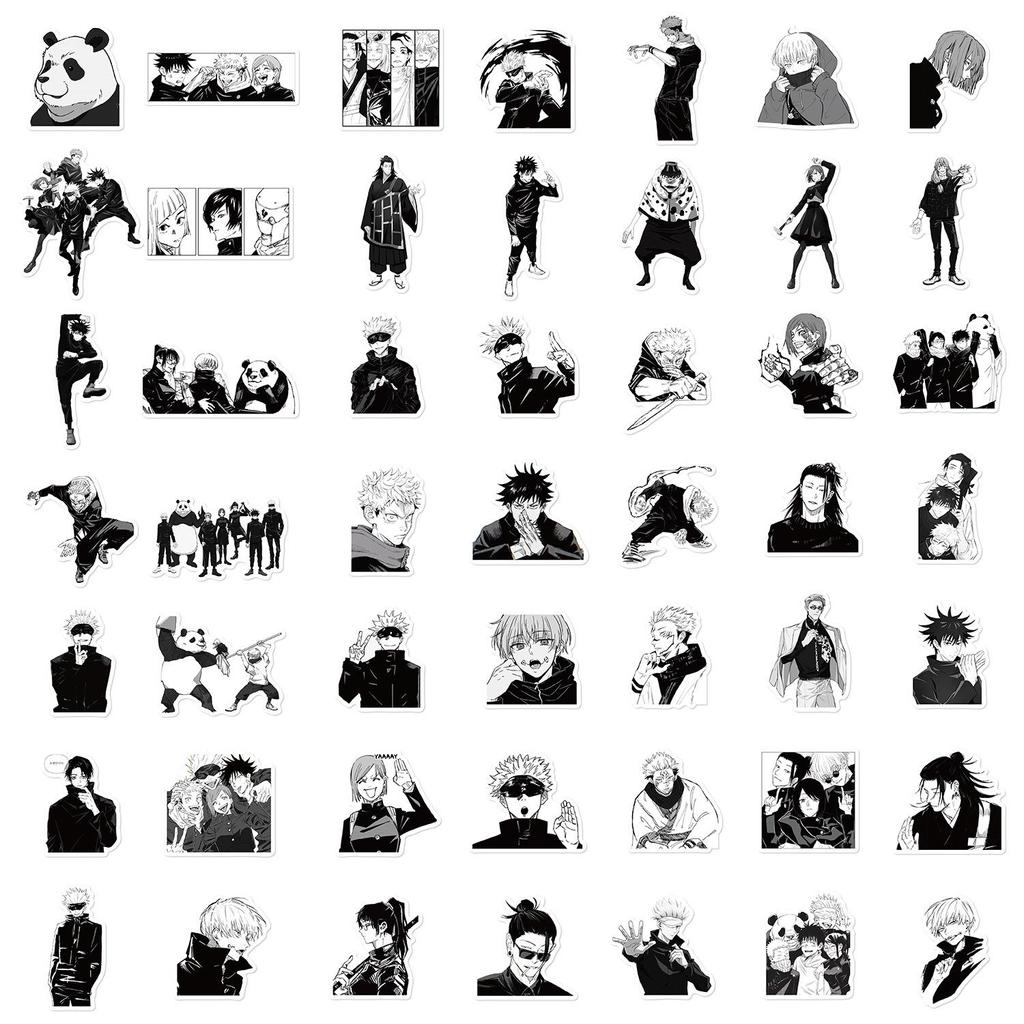 50PCS Anime Jujutsu Kaisen Stickers Black and White Style Graffiti Decals DIY Car Phone Laptop Skateboard Cool Sticker Toy