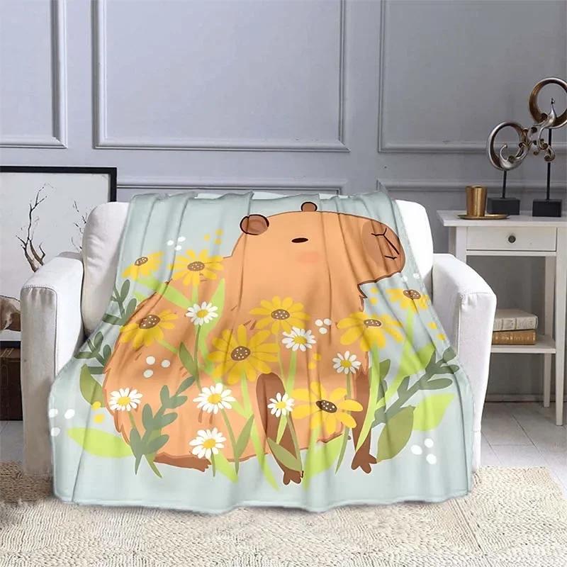 10 Sizes Cartoon Capybara Pattern Blanket Warm Soft Fluffy Kids and Adult Sofa Bed Throw Blanket Outdoor Travel Camping Sheet