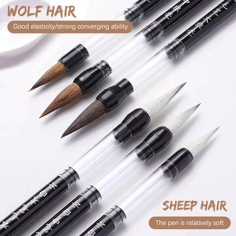 3 Stück Kalligraphie-Pinselset Wasserreservoir Pinsel Stift Automatisches Ansaugen Tinte Weiche Runde Spitze Schreibpinsel