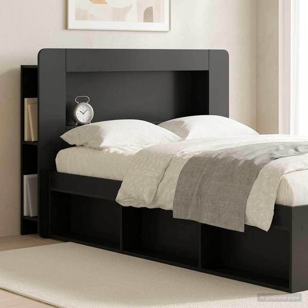 Headboard Cabinet with Storage Black Wood Based Material
