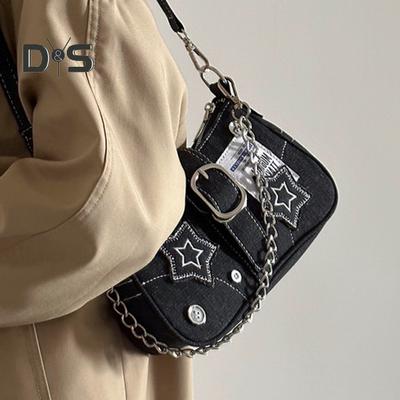 Grunge Hobo Bag Denim Shoulder Bag Underarm Bag Vintage Crossbody Bag Casual Handbag for Women Girls Daily Outings Street