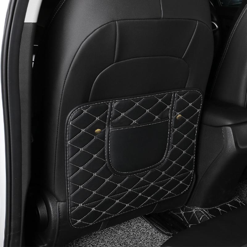 Kcimo PU Leather Car Anti-Kick Mats Auto Seat Back Protector Cover Car Back Seat Anti-Dirty With Storage Pad Car Accessories PU leather